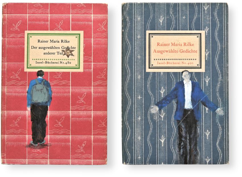 Zwei bemalte Buchdeckel von Rilke Gedichtbänden