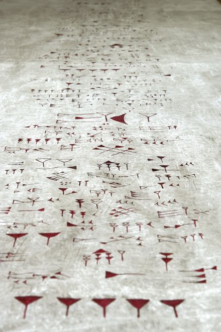 "Cuneiform", scroll [450 x 100 cm], detail, transparent Japanese paper, acrylic, pigments, 2014